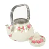 Geschirr-Sets, Emaille-Wasserkocher, exquisite Blumenmuster-Teekanne mit Griff und Siebmacher