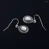 Dingle örhängen päronformad 5x7mm naturlig månsten 925 sterling silverhänge för kvinnor vintage fin smyckespresent