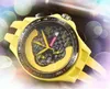 Iced Out Famous Sports Racing Car Watch Hip Hop Oak Thickness Rubber Strap Mens Calendar Quartz Movement Clock Business Red Yellow Blue White Color Super Watches