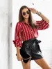 Women's Blouses Oversized XXL Camisas White Red Striped For Women Dressy Casual Button Down Long Sleeve Spring Shirts Blusa Feminina