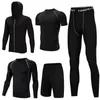 5 datorer Mens Compression Set Running Tights Workout Fitness Training Tracksuit Short Sleeve Shirts Sport Suit Rashgard Kit S-4XL 240106