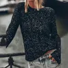 Women's Blouses Sequin Embellished Women Top Soft Long Sleeve Party Club Blouse Round Neck Backless With Hollow Out