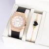 Orologi da polso Orologi con strass Bracciale Set Ins Style Cinturino in pelle Orologio da polso di lusso in lega retrò da donna