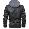 Hood Crew Men's Casual Stand Collar Pu Faux Leather Zip-Up Motorcykel Bomber Jacket 240106