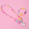 Necklaces New Popular of Children s Jewelry Pendant Unicorn Colored Round Bead Bracelet Necklace Set