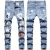 Herenjeans Big Size 40 42 Europa Modestijl Heren Jenas Denim Broek Gedrukt Streepgat Skinny Broek Slanke Blauw Voor Echtgenoot 028