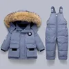 赤ちゃん冬のウォームダウンジャケットボーイ厚いジャンプスーツとフード付きコートの子供服2pc