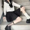 Ensembles de vêtements Dessin animé Japonais Sailor Femmes Uniforme Costume School Basic Navy Black Girl