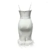 Casual Dresses Wholesale Women's Stretch White Spaghetti Strap Feather Sexy Celebrity Boutique Cocktail Party Bandag Dress