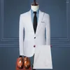 Men's Suits Men Pants Set Solid Color Business Workwear 2pcs Lapel Long Sleeve Slim Fit Mid-rise For Professional Style