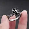 Simple Vintage 14K White Gold Rose Flower Rings For Women Fashion Trend Black Rose Ring Party Wedding Jewelry