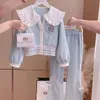 Girls Spring Loungewear Children Clothes Doll Collar Coats Pants TwoPiece Sets Fashion Junior Girl Tracksuits for 314Y 240106