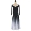 Stage Wear Modern Dancer's Social Gradient Hem Drop Strap Open Shoulder National Standard Dance Lace Pattern Performance Dress