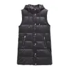 Women's Sleeveless Hooded PU Leather Vest Cotton Coat Long Tank Top Casual Standing Neck Winter 240106