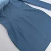 Robes décontractées dos nu épaule oblique une robe couleur unie femmes fourrure denim manches longues style sexy tenue de vacances