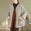 Jaquetas femininas vintage solto contraste cor mulheres casacos outono inverno com decote em v moda retalhos manga longa engrossar elegante único breasted