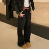 Damskie dżinsy moda biała polka kropka design sens czarne kobiety vintage szeroko nogi spodnie koreańskie streetwear luźne bawełniane dżins
