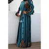 Ubranie etniczne Niebieskie złote aksamitne wydrukowane muzułmańskie damskie spódnice są luźne i swobodne abaya femme.