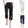 Pantaloni da donna adatti per le donne Pantaloni estivi in lino con coulisse elastica a vita alta Pantaloni dritti a gamba larga