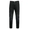 Jeans pour hommes Chic peint à la main Noir Long Denim Denim Skinny Fit Stretchy 2024 Pantalon solide pour hommes