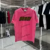 Xinxinbuy 2024 Mężczyzn Designer Tee T Shirt Zniszczona Flocking List Paris Women Black czerwony żółty niebieski S-3xl