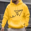 Impressão masculina de pelúcia quente hoodies lã camisola casual casaco bolso moletom papel avião impressão outono inverno hoodies