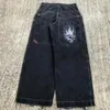 Kvinnors jeans retro y2k harajuku hip-hop brev broderade lösa denimbyxor för män och kvinnor gotiska hög midja bred