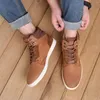 Boots High Top Fashion Leather Sneakers For Man Men's Ankle Shoes Brown Retro Concise Skateborad Mens Shoe FZN20817