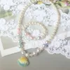 Little Children Baby Accessories Ocean Shell Mermaid Bead Necklace Bracelet Two Piece Girl Jewelry Set