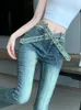 Kvinnors jeans vintage hög midja flare kvinnor tvärsiktande bälte klockbottnar smala bootcut byxor grunge y2k byxor streetwear