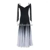 Stage Wear Modern Dancer's Social Gradient Hem Drop Strap Open Shoulder National Standard Dance Lace Pattern Performance Dress