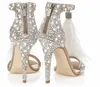 Het försäljning-het försäljning-ny modedesigner kvinnor skor med fjäder strass sommar sandaler höga klackar kristaller party brudskor