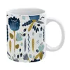 Tassen, blaue und gelbe Blumen-Aquarell-weiße Tasse, Vintage-Unisex-Größe, Vektor-Gänseblümchen-Löwenzahn-Iris