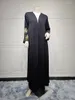 Vêtements ethniques 2024 Ramadan Islam Abaya Kaftan Noir Brodé Feuille Motif Robe Femme Musulmanefor Europe et Amérique