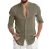 S-5xl Summer Solid Kolor Linen Casual Shirt Cardigan Długie rękaw Cienkie i oddychające koszule 240106