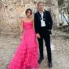 Pink Ruffles Tiere Prom Dresses Sweetheart Pleat A Line Evening Gown Bohemian golvlängd Vestidos de Fiesta