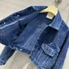 Milan runway jaqueta 2024 novo outono/inverno gola polo feminino manga longa denim topo marca mesmo casaco de designer feminino