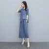 Kvinnors tvåstycksbyxor 2024 Cowboy Set Women Summer Fashion Ethnic Style Denim Jacket Wide Leg Female Two-Piece Brodered Jeans Suit Top