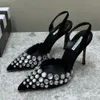 Rear sling stiletto heel Dress Shoes pumps Rhinestone decoration hollow out pointed toes party evening shoes women's Luxury designers high shoes factory footwear 02