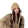 Bérets une pièce capuche chapeau tricoté hiver élégant pour les femmes long gland bonnet avec élastique anti-dérapant conception oreille douce