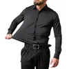 Chemises décontractées pour hommes Plus Taille 2XL 3XL Haute élasticité sans couture Chemise en spandex Hommes à manches longues Slim Fit Couleur Solide Robe formelle sociale