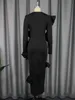 Women's Black Long Bodycon Dress Elegant Ruffle Trim Sweetheart Collar Long Sleeve Slim Fit Dresses Stylish Party Event Gowns 240108