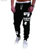 Herrbyxor herrbyxor hip-hop stil casual sport jogging svett-absorberande sportbyxor modetryck grundläggande streetwear svart vit T240108