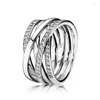 Cluster Rings Original 925 Sterling Silver Sparkling Polished Lines Ring Triple Band for Women Gift Fashion Jewelry