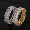 European and American Fashion 925 Silver Zircon Ring New Personalized Square Zircon True Gold Electroplated Trendy Hip Hop Ring