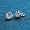 Stud Earrings S925 Pure Silver Ear Studs Classic Micro Inlaid Princess Square Bag With Moissant Diamond One Carat