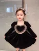 Girl-jurken Girls Sprign Autumn Bubble Sheeves Princess Dress Gold Velvet Fashion Soft Soft Sweet Lovely Outdoor All-match