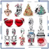 925 Silver 2023 Winter New True Bell Ring Christmas Tree Red Heart Elk Charm Fit Original PAN Bracelet Jewelry Free Shipping