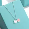 Iovo Designer Tiffanyset Pendentif Colliers Haute Edition t Accueil Émail Double Coeur Collier 925 Sterling Argent Amour Bleu Rose Rouge Collier En Forme De Coeur Chaîne Li