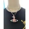 Kaiserin Witwe Vivian's Silber Edge Blaugrün rosa großer Meteor -Stil mit Diamant Saturn Halskette Armband